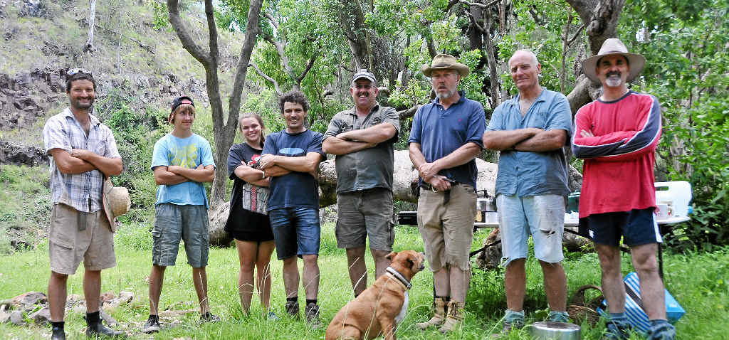 Anthony Newman, Peter Green, Jasmine Davison, Ivan Davison, Tony Pearson, Braith Hill, Kieth Murray and Elwyn Rees during Saturday’s working bee to fix up the damage from vandals.